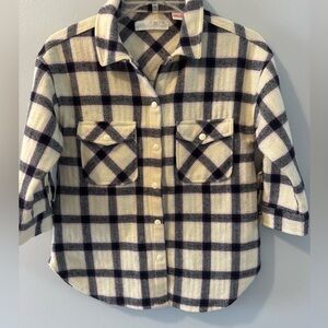 Zara Cream & Black Plaid Button-Up Kids Shirt Jacket
